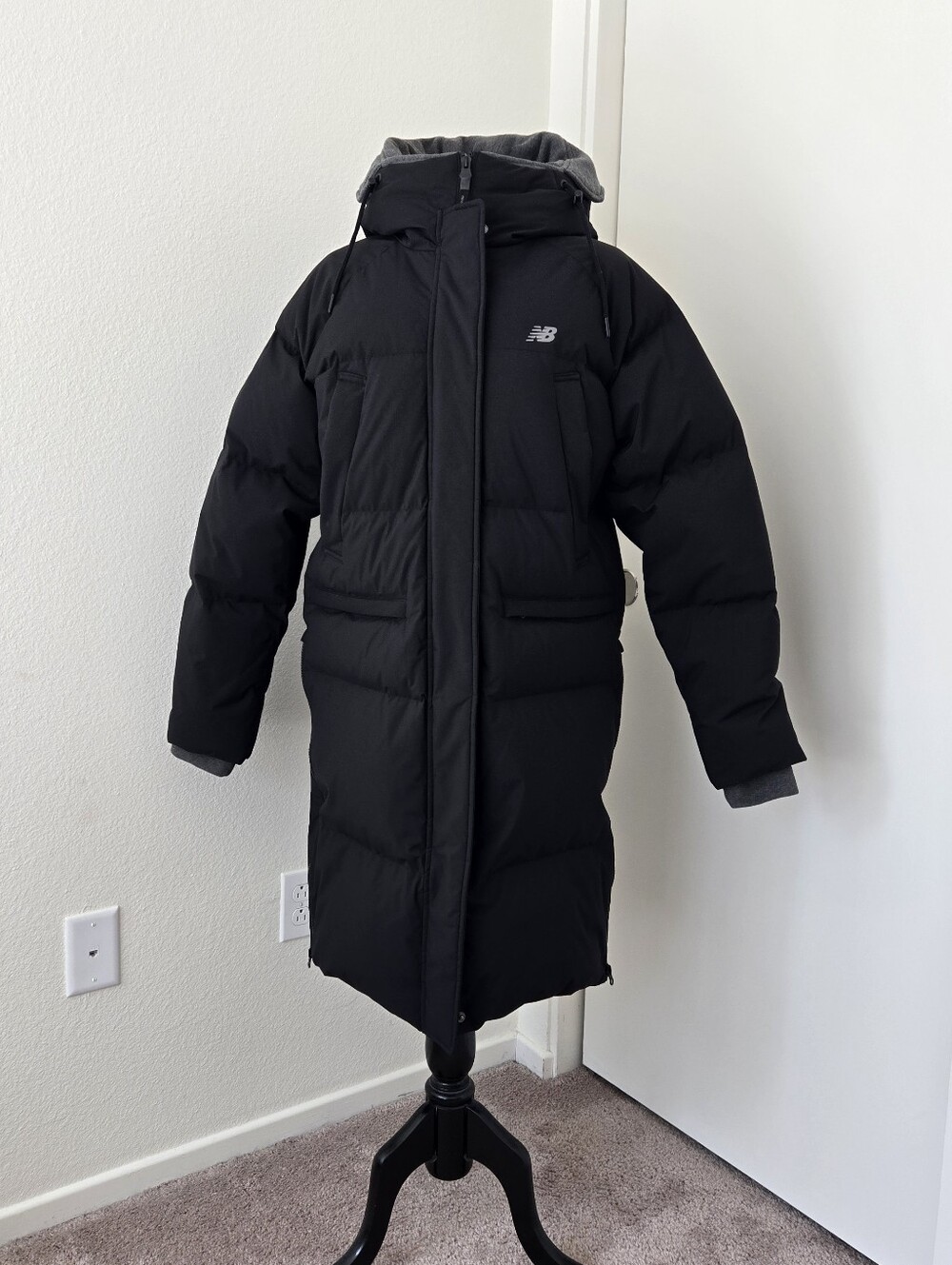 New Balance Womens Large Yuna Long Down Puffer Hooded  Coat Jacket in‎ black NWT
